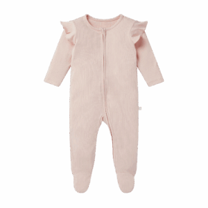 Ribbed Frill Clever Zip Sleepsuit Blush