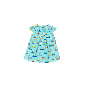 Dress With Collar, Ruffle Half Sleeve, Button Fastening