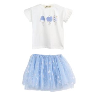 Glitter Tulle Tutu Skirt & Ruffle Slv 3 Ice Cream Tee