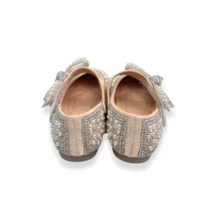 Bowtie Strap Jewel Flat Shoes- Beige1
