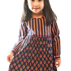 Print & Stripes Full-Sleeves Shift Dress 