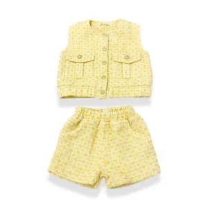 Gold Buttons Tweed Vest & Shorts